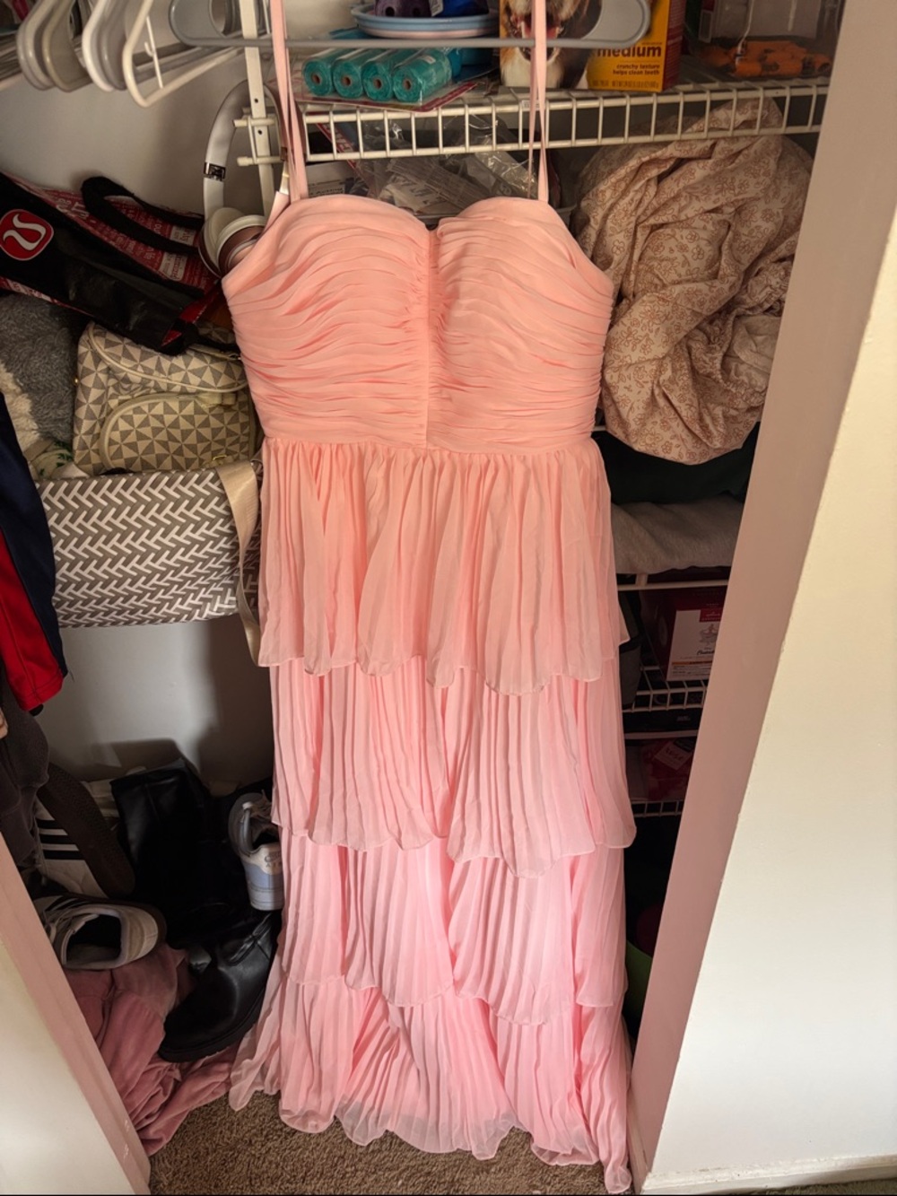 Strapless Pink Tiered Chiffon Gown
